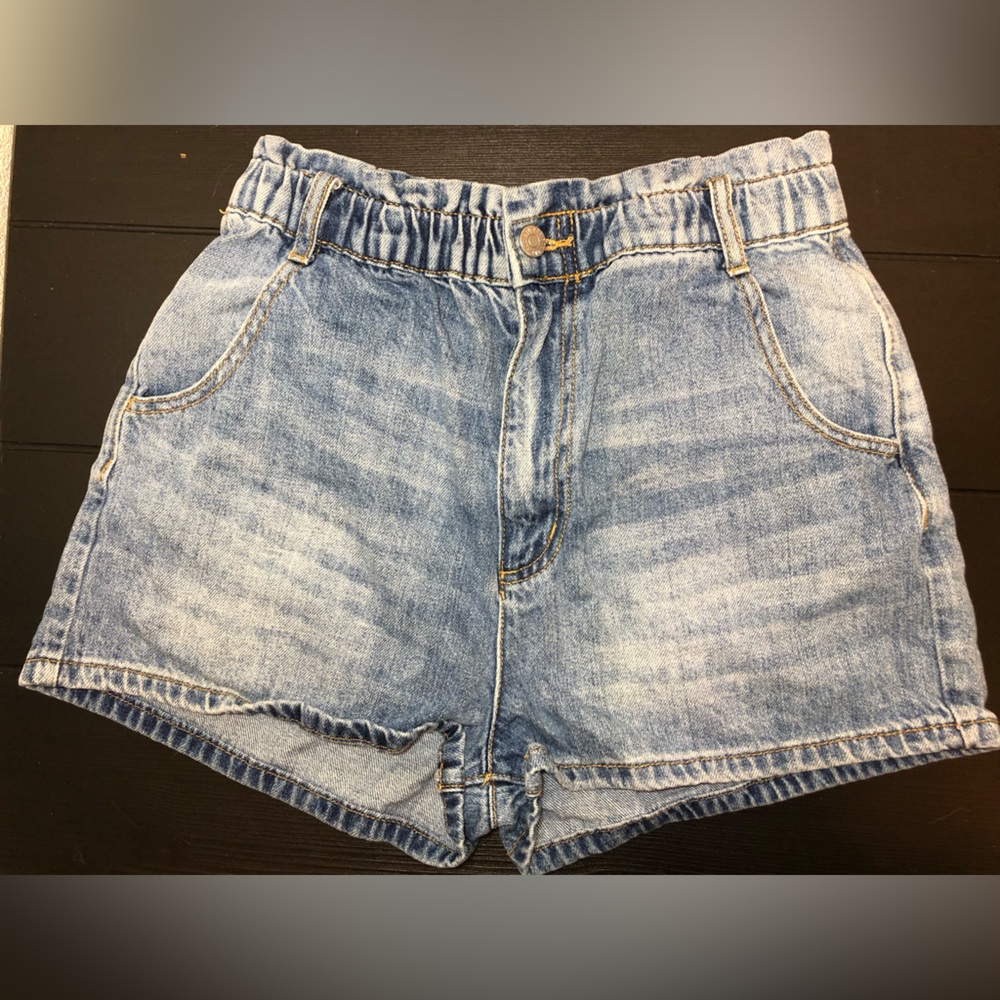 BDG Light Blue Denim Paperbag Waist Shorts